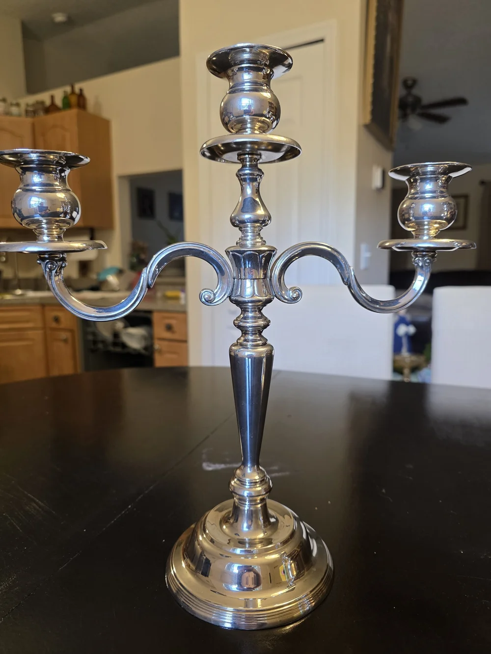 Source Unknown Silver Three-Arm Candelabra Pair